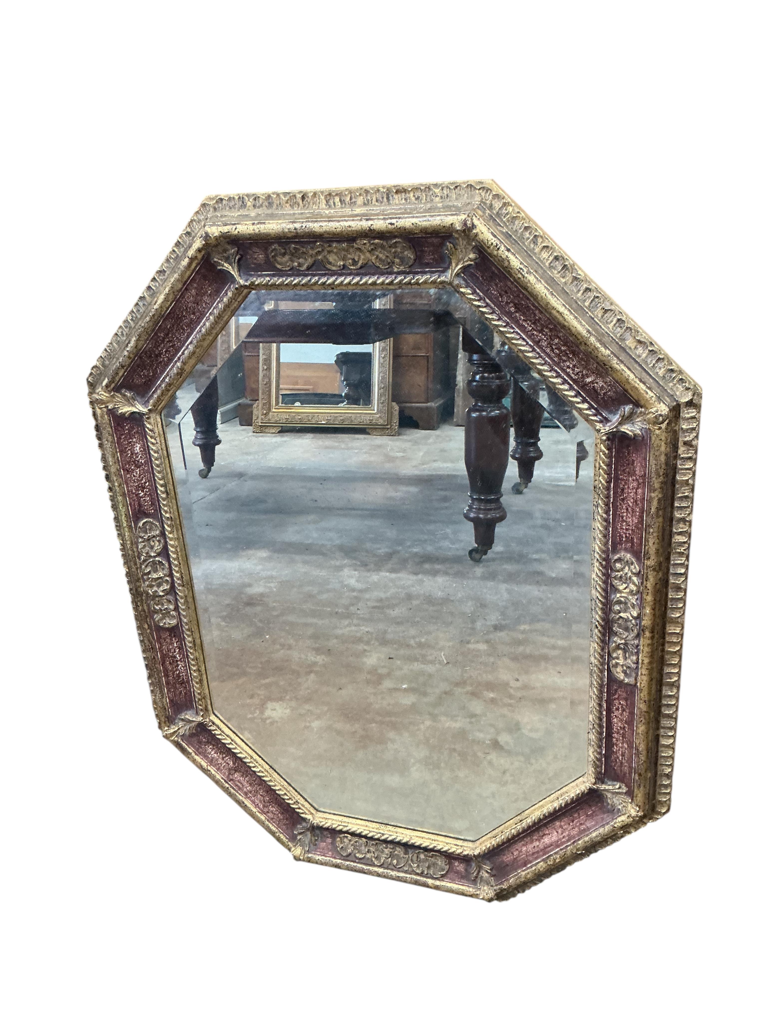 A Venetian style triple dressing table mirror, height 48cm together with a similar larger octagonal wall mirror
